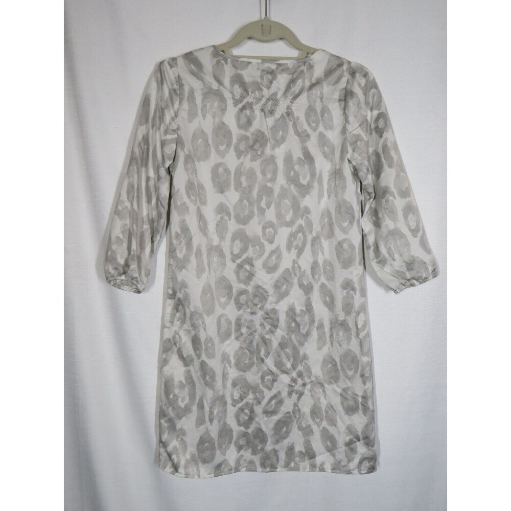 Express Gray Leopard Print Textured Button Up Dre… - image 5
